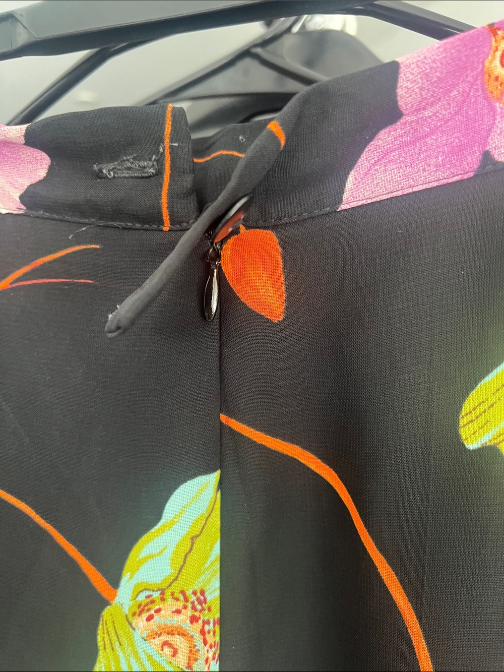 90s Cache Floral Wide-Leg Pants with Neon Pink & Lime Flowers - Picture 3 of 7